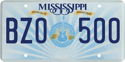MS license plate BZO500