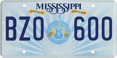MS license plate BZO600
