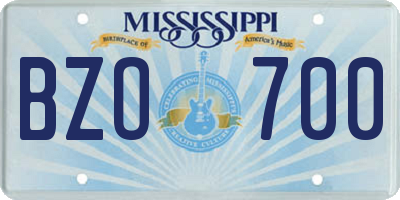 MS license plate BZO700