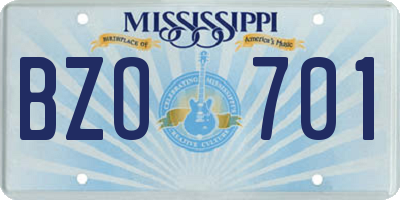 MS license plate BZO701