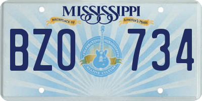 MS license plate BZO734