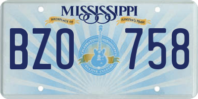 MS license plate BZO758