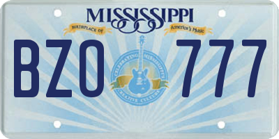 MS license plate BZO777