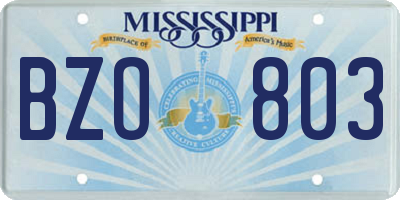 MS license plate BZO803