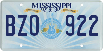 MS license plate BZO922