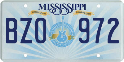 MS license plate BZO972