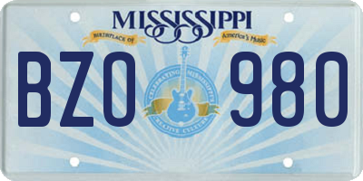MS license plate BZO980