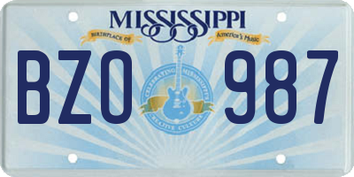 MS license plate BZO987