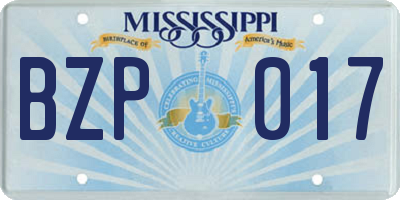 MS license plate BZP017
