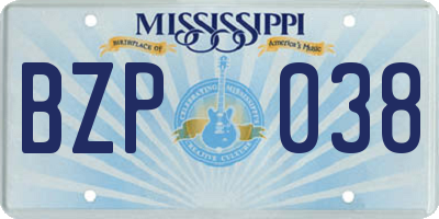 MS license plate BZP038