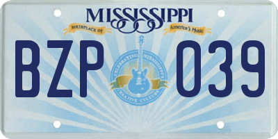 MS license plate BZP039