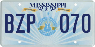 MS license plate BZP070