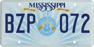 MS license plate BZP072