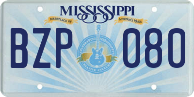 MS license plate BZP080
