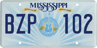 MS license plate BZP102