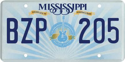 MS license plate BZP205
