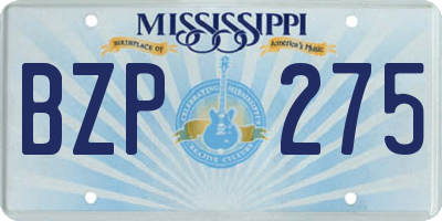 MS license plate BZP275