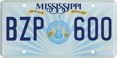 MS license plate BZP600