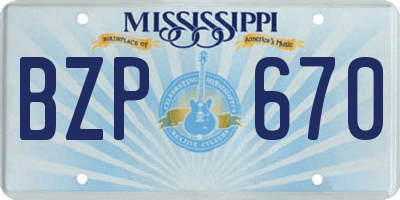 MS license plate BZP670