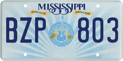 MS license plate BZP803