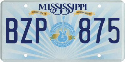 MS license plate BZP875