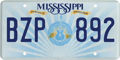 MS license plate BZP892
