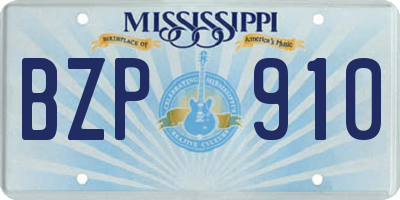 MS license plate BZP910