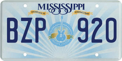 MS license plate BZP920