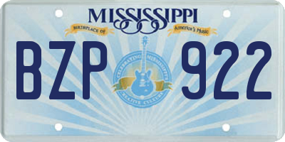 MS license plate BZP922