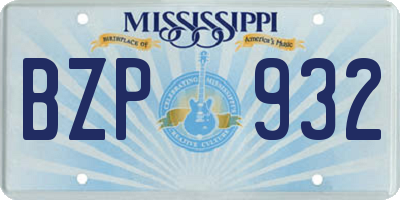 MS license plate BZP932