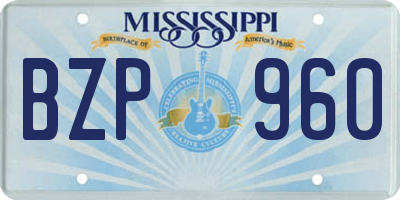 MS license plate BZP960