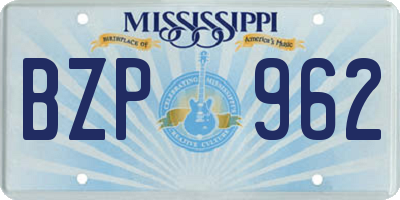 MS license plate BZP962