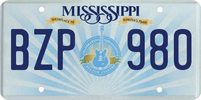 MS license plate BZP980
