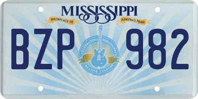 MS license plate BZP982