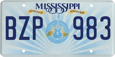 MS license plate BZP983