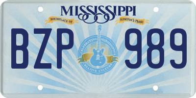 MS license plate BZP989