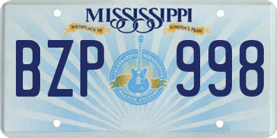 MS license plate BZP998