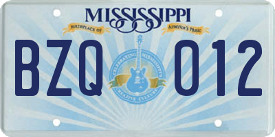 MS license plate BZQ012