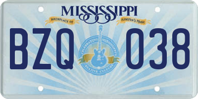 MS license plate BZQ038