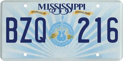 MS license plate BZQ216
