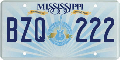 MS license plate BZQ222