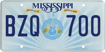 MS license plate BZQ700