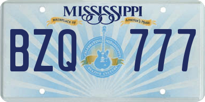 MS license plate BZQ777