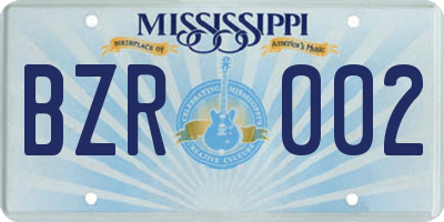 MS license plate BZR002