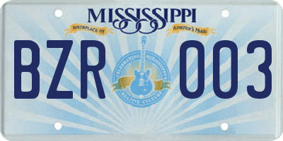 MS license plate BZR003