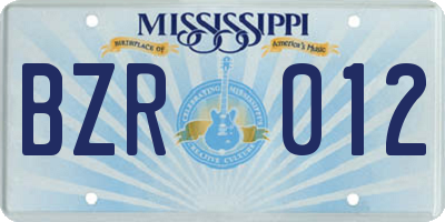 MS license plate BZR012