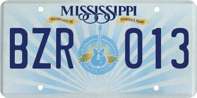 MS license plate BZR013