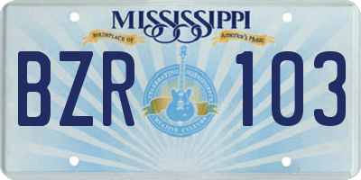 MS license plate BZR103