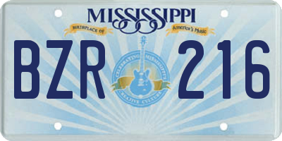 MS license plate BZR216