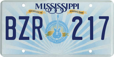 MS license plate BZR217